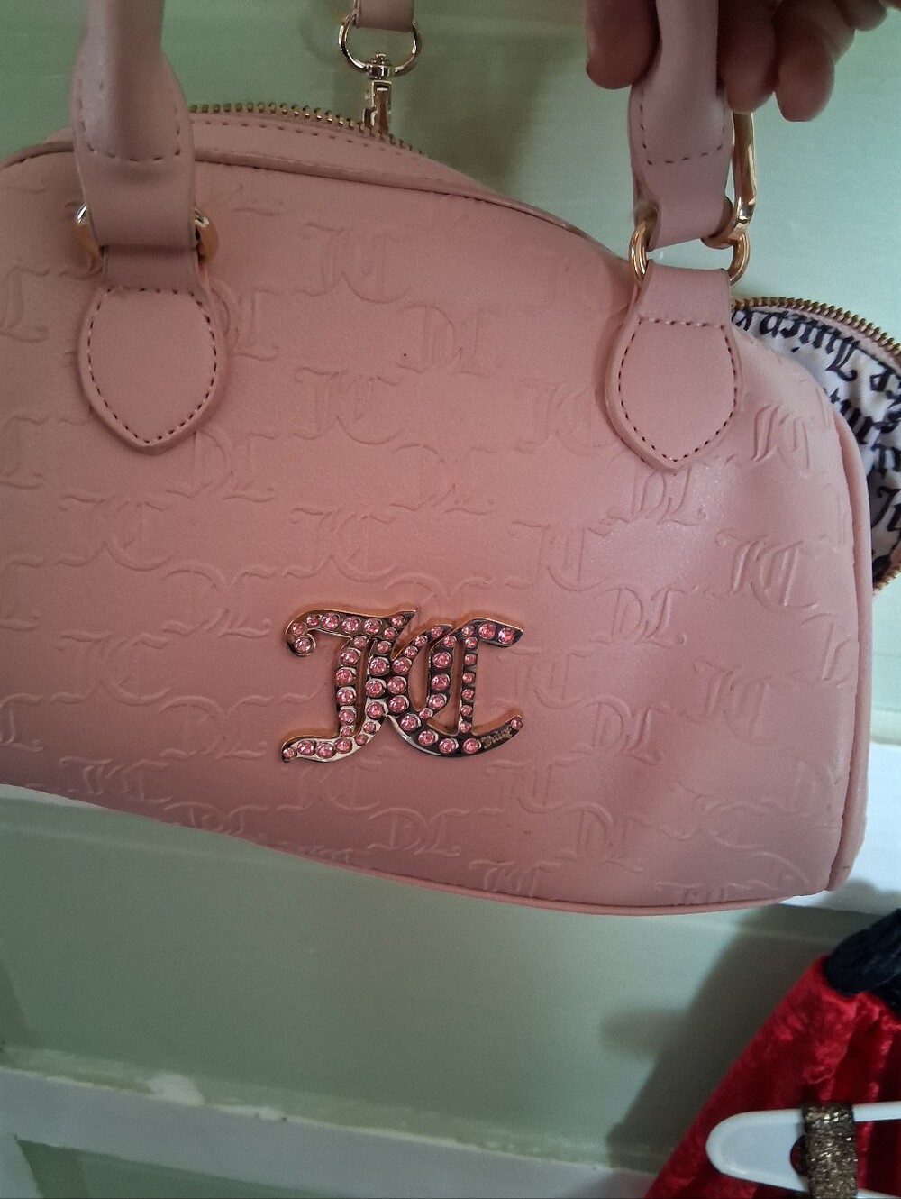 Juicy Couture Blush Pink Embossed Mini Satchel with Crystal Logo